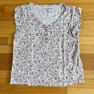 Loft Linen Floral Breathable Summer Lightweight Henley Tee Medium